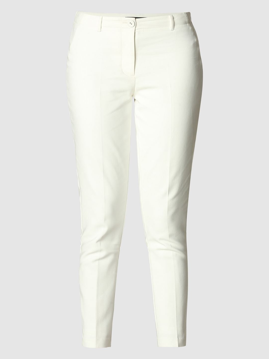 White Mid Rise Slim Trousers