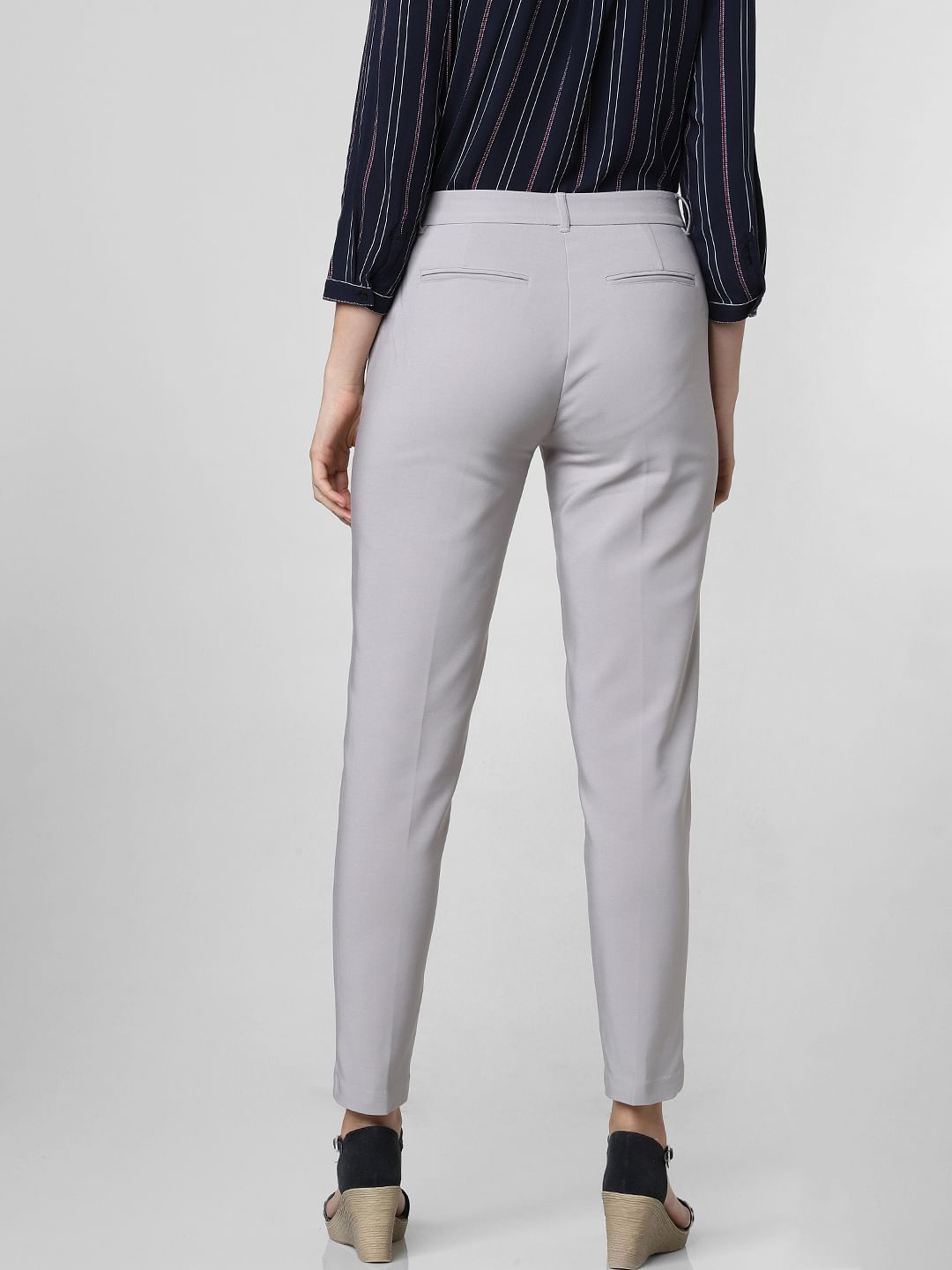 Grey Mid Rise Slim Trousers
