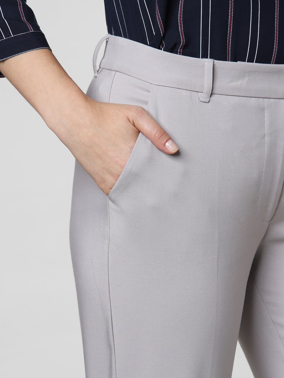 Grey Mid Rise Slim Trousers