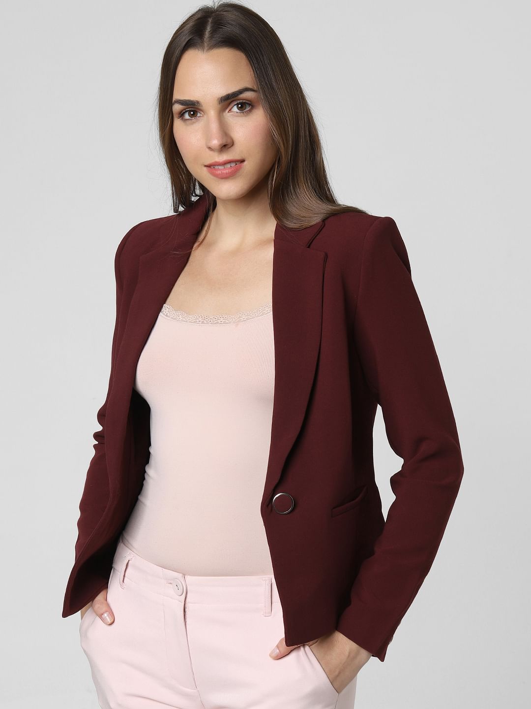 Burgundy Single Button Formal Blazer
