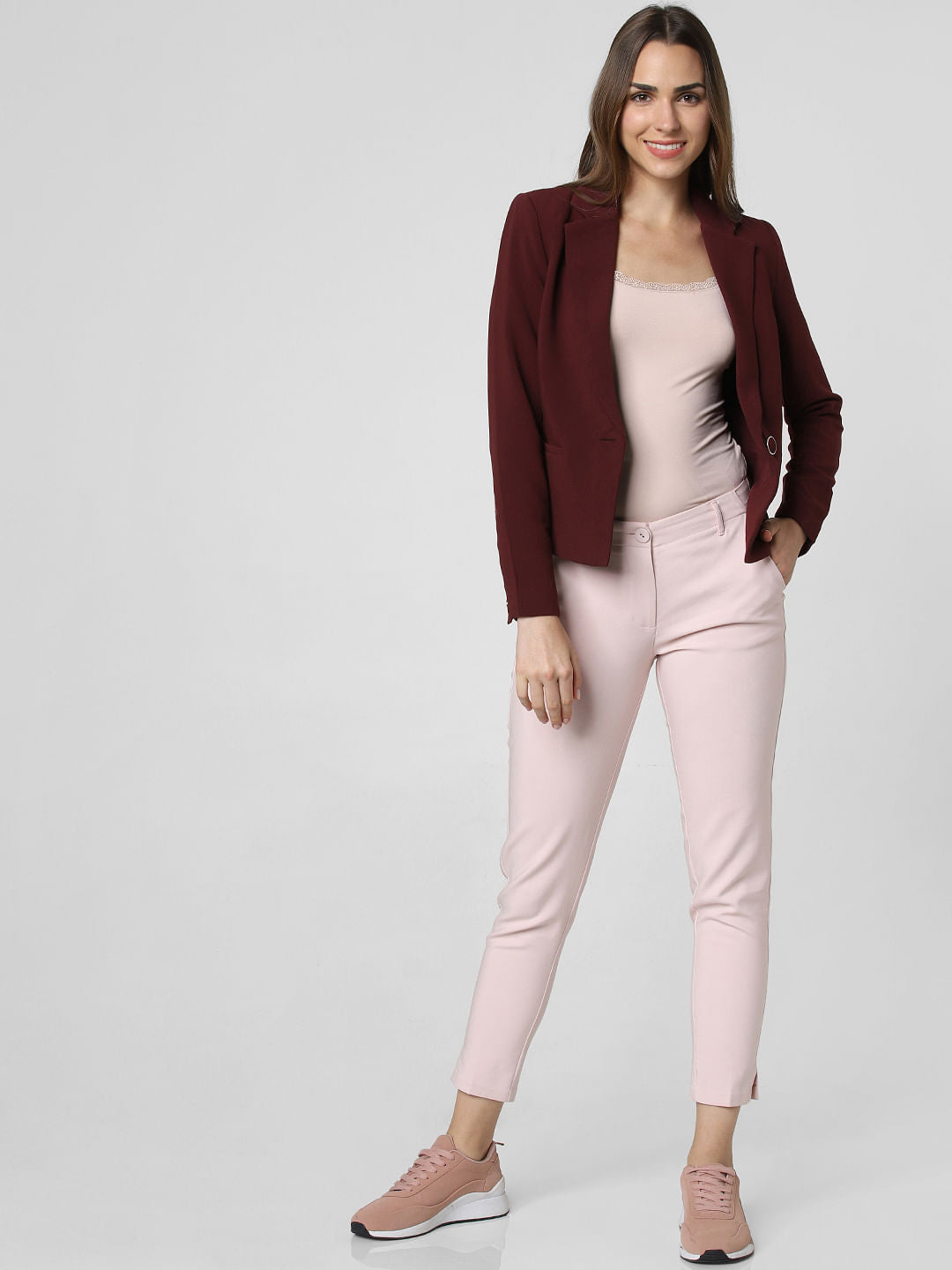 Burgundy Single Button Formal Blazer