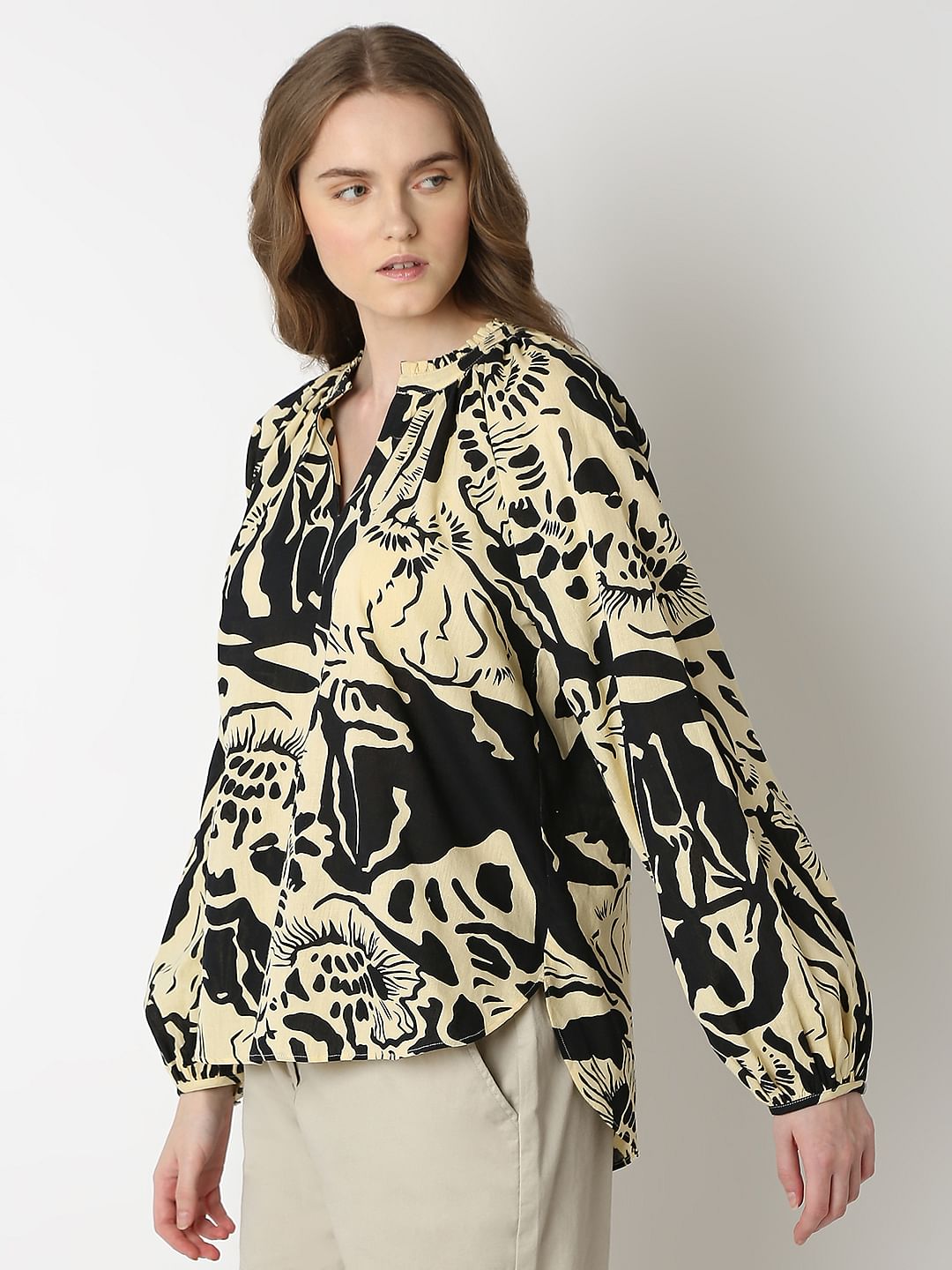Beige Abstract Print Top