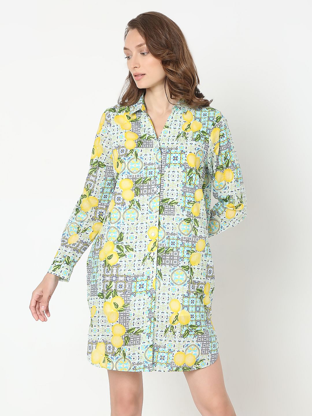 Green Printed Shirt Dress