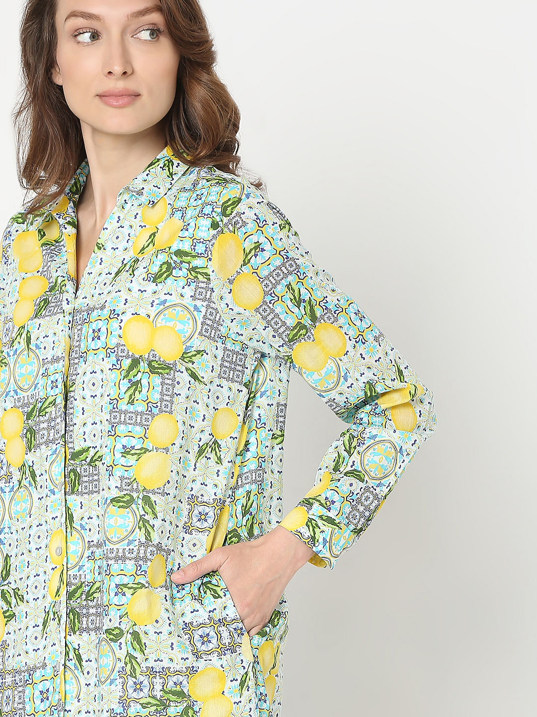 Green Printed Shirt Dress