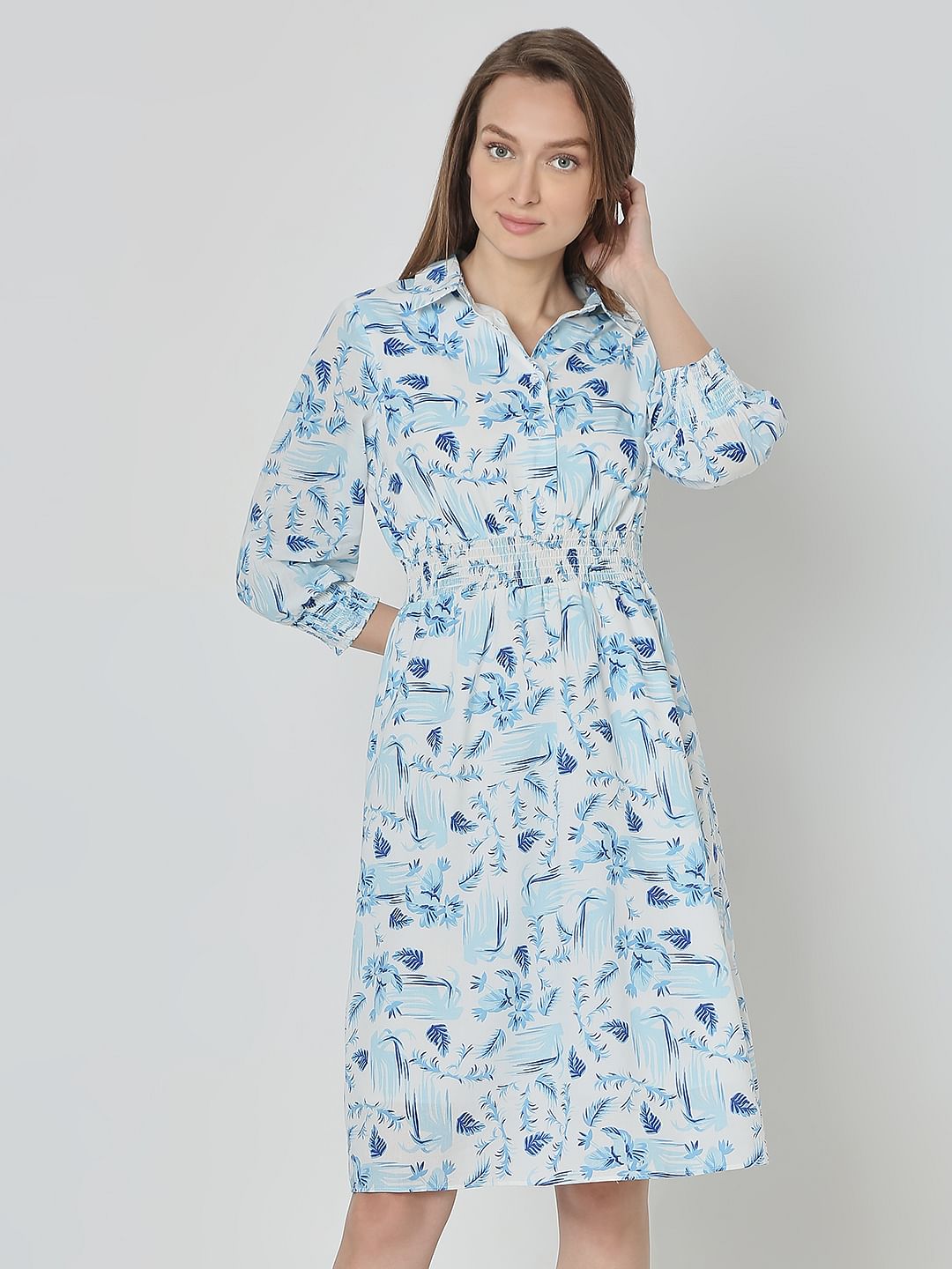 Light Blue Printed Shirt Dress