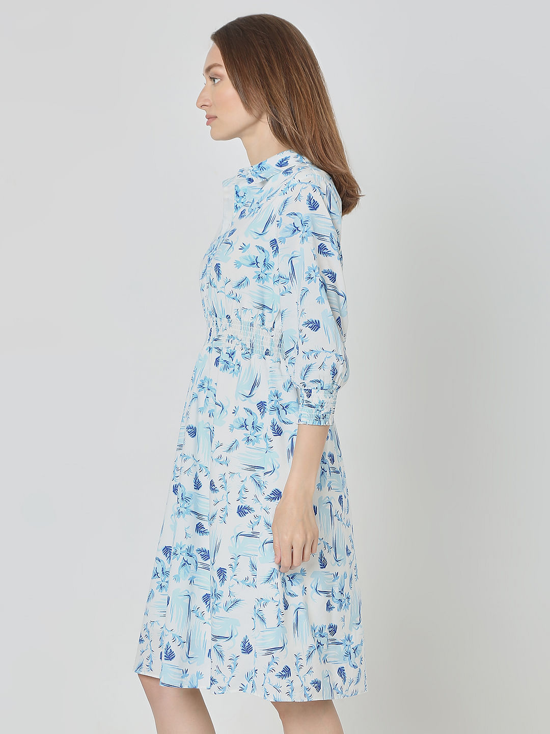Light Blue Printed Shirt Dress
