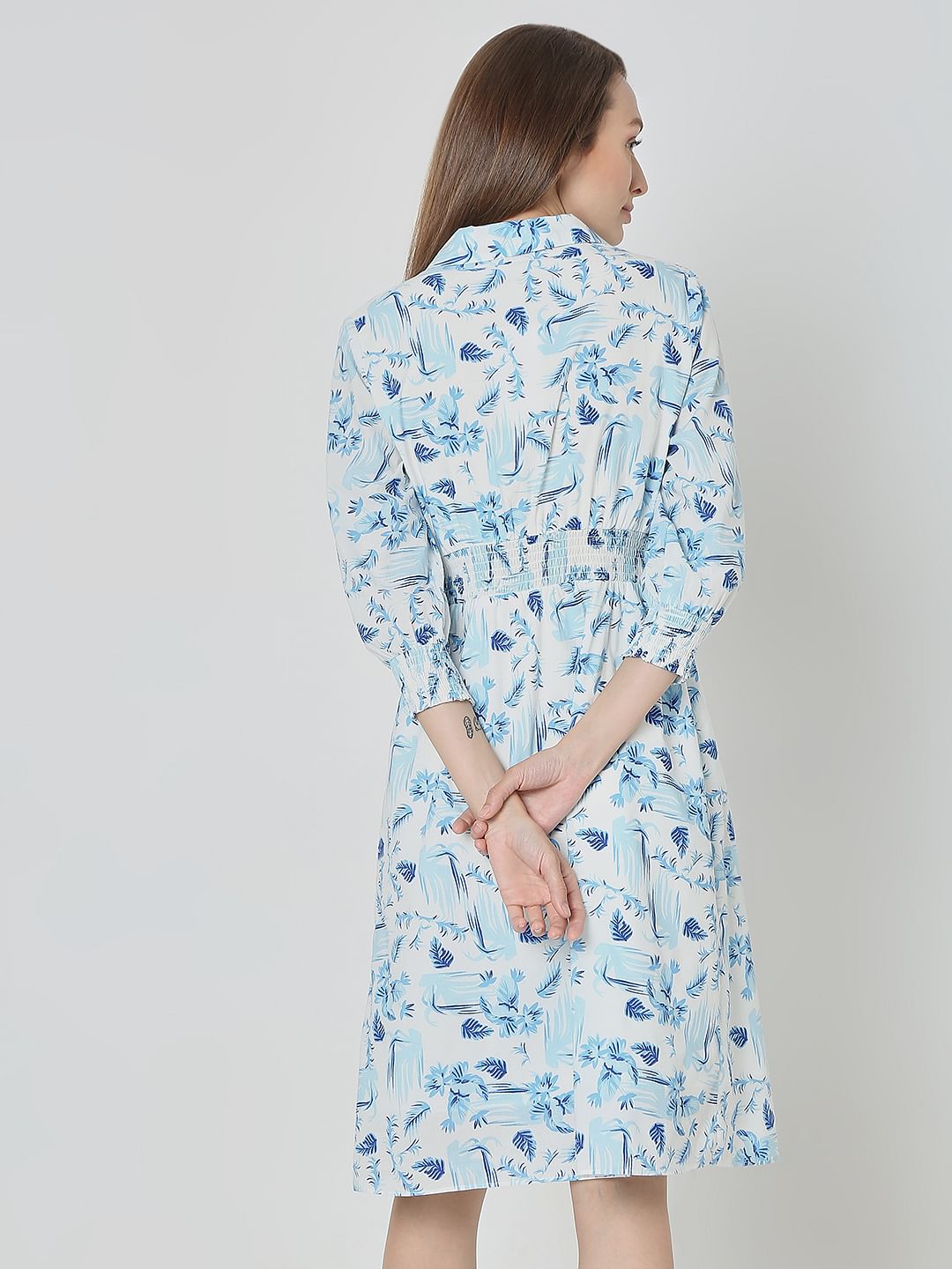 Light Blue Printed Shirt Dress