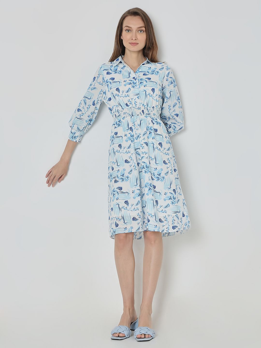 Light Blue Printed Shirt Dress