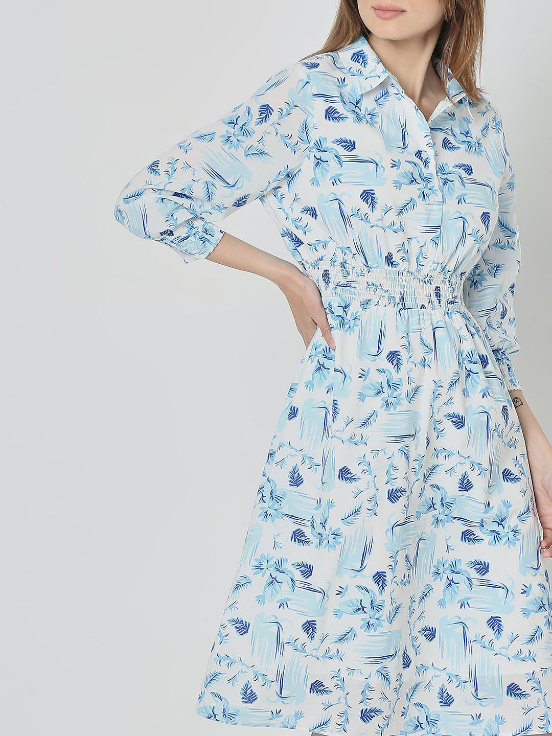 Light Blue Printed Shirt Dress
