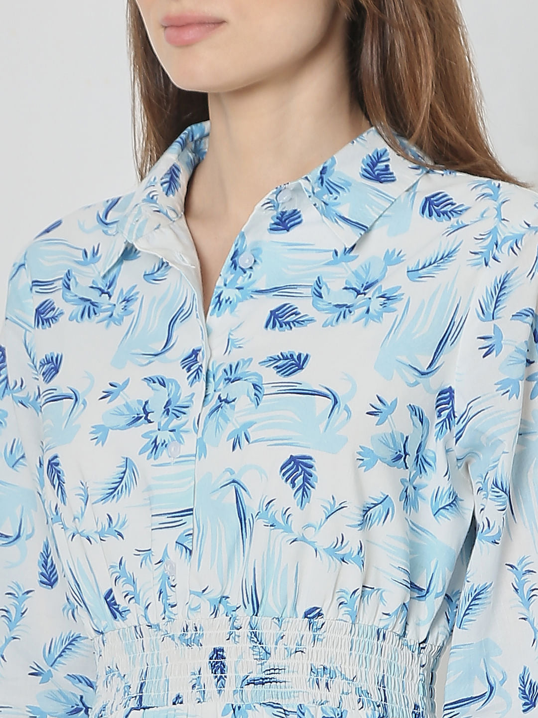 Light Blue Printed Shirt Dress