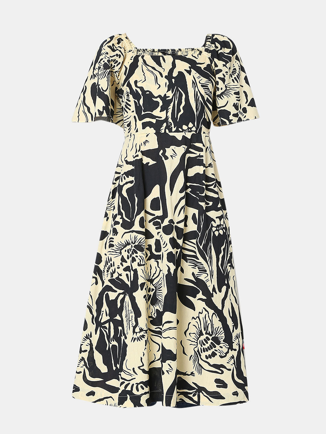 Beige Abstract Print Midi Dress