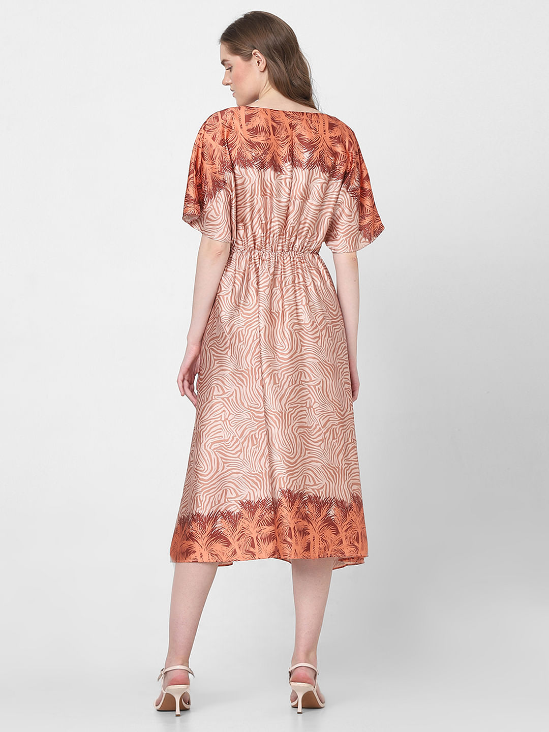 Orange Printed Midi Dress