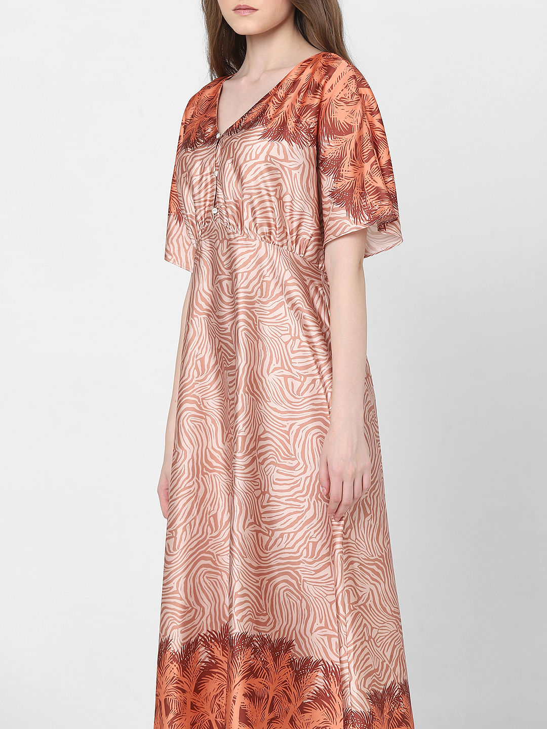 Orange Printed Midi Dress