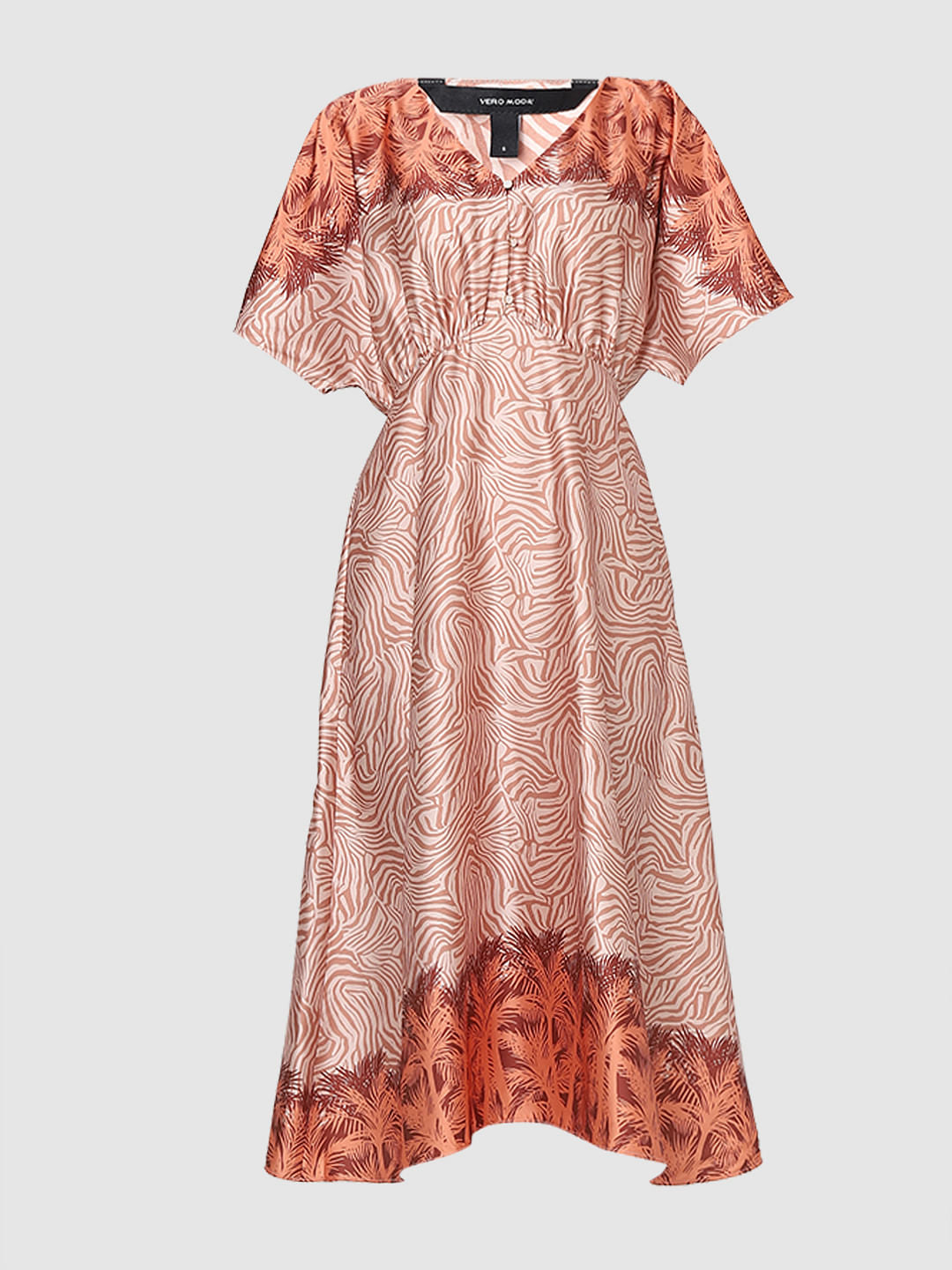 Orange Printed Midi Dress