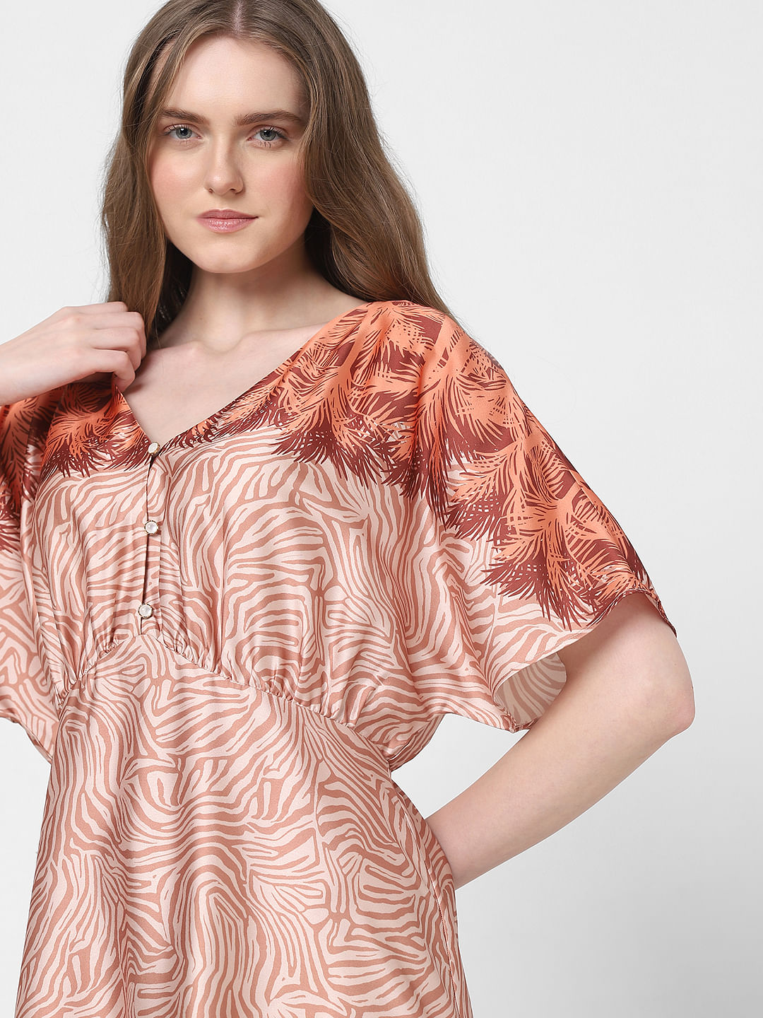 Orange Printed Midi Dress