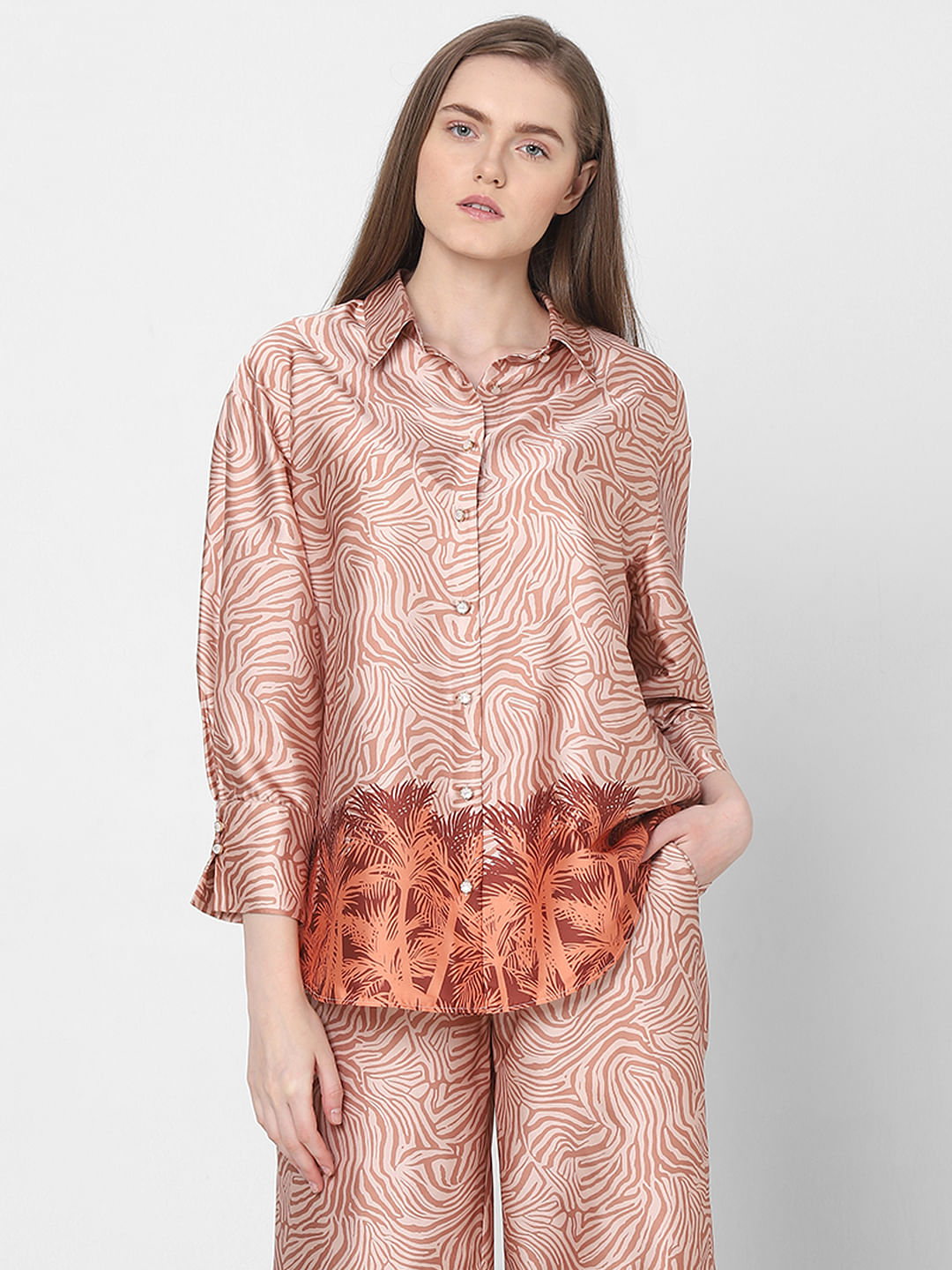 Orange Printed Co-Ord Set Shirt