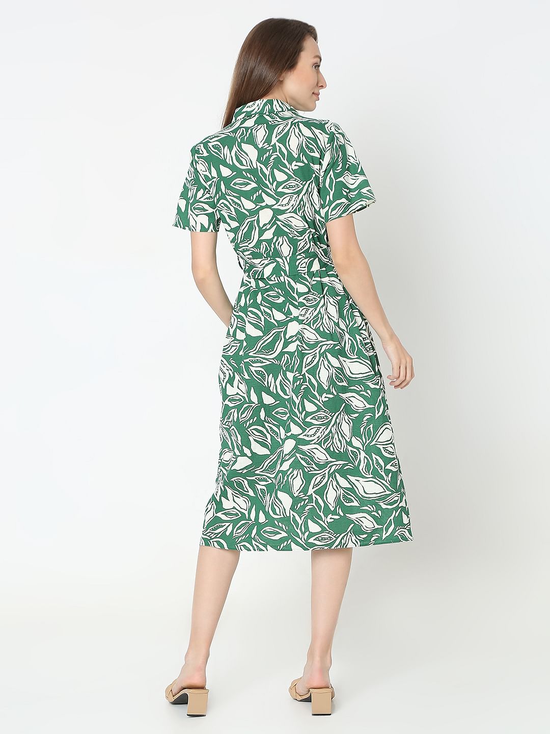 Green Abstract Print Shirt Dress