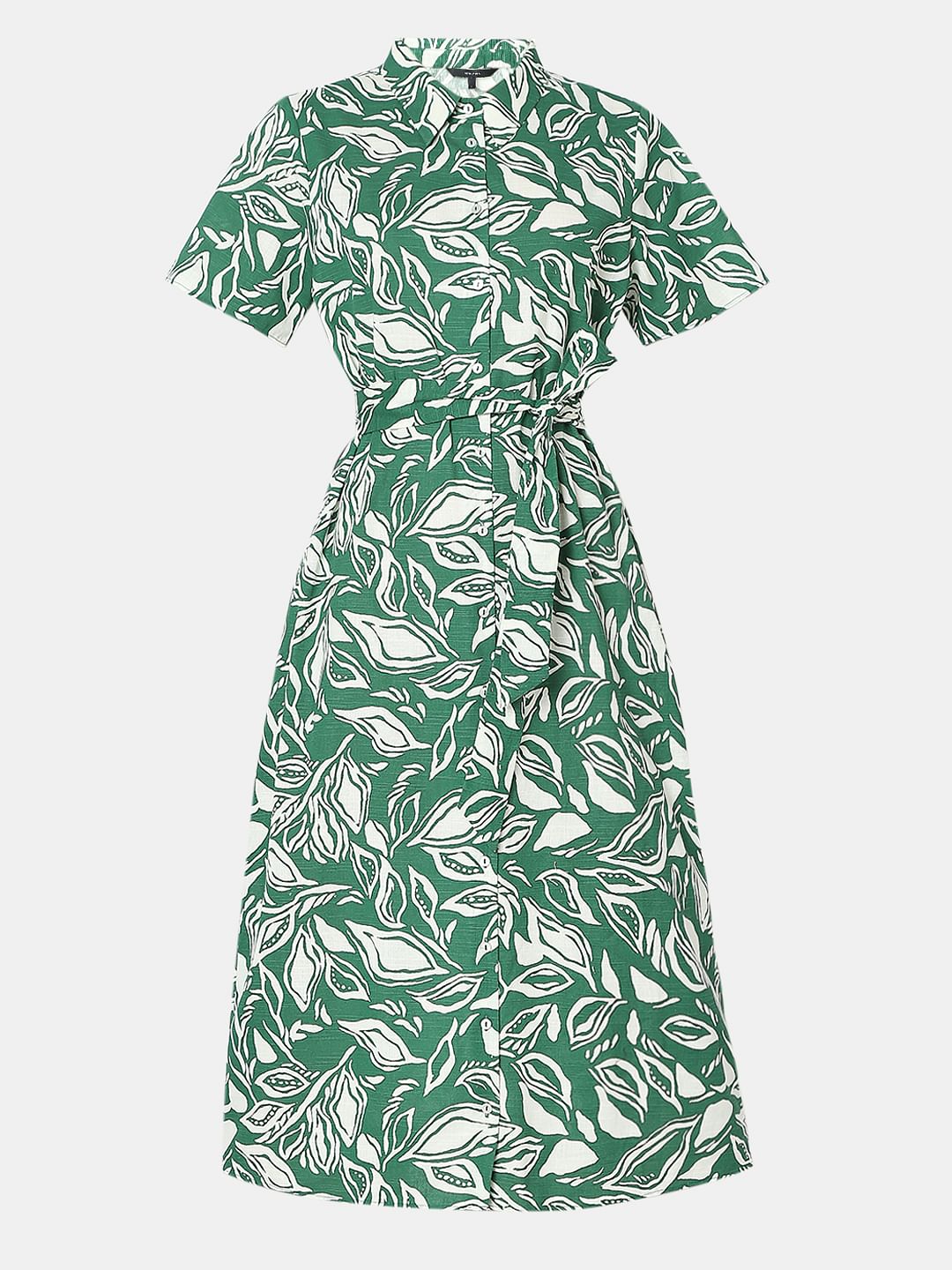 Green Abstract Print Shirt Dress