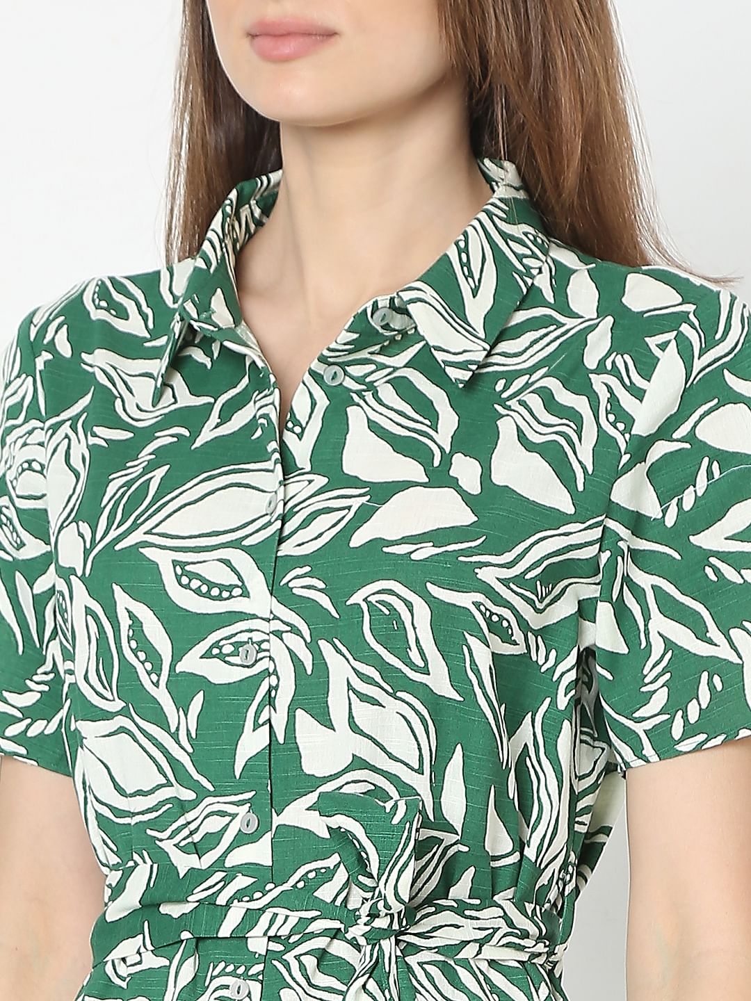 Green Abstract Print Shirt Dress