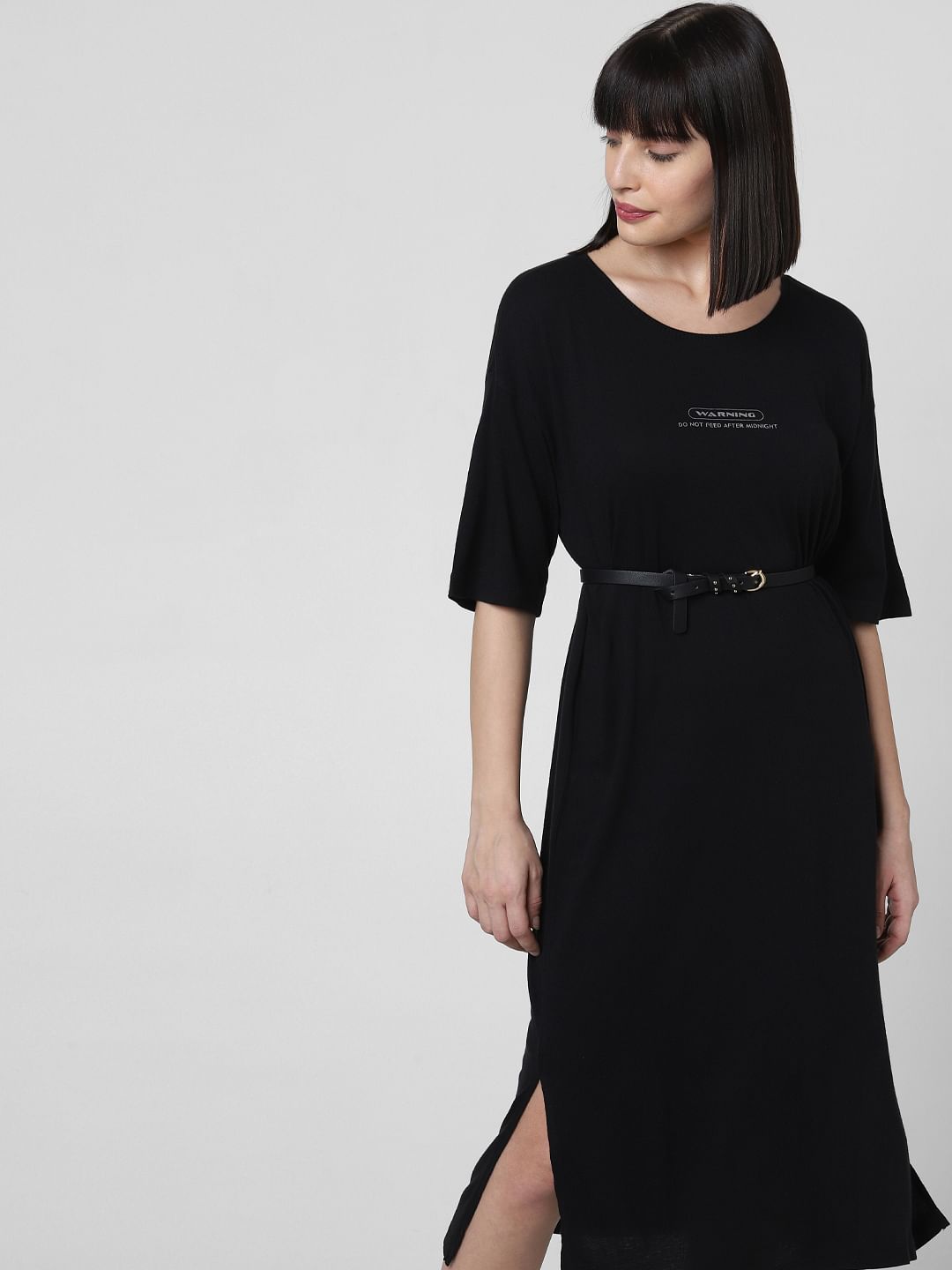 Black Text Print Midi Dress