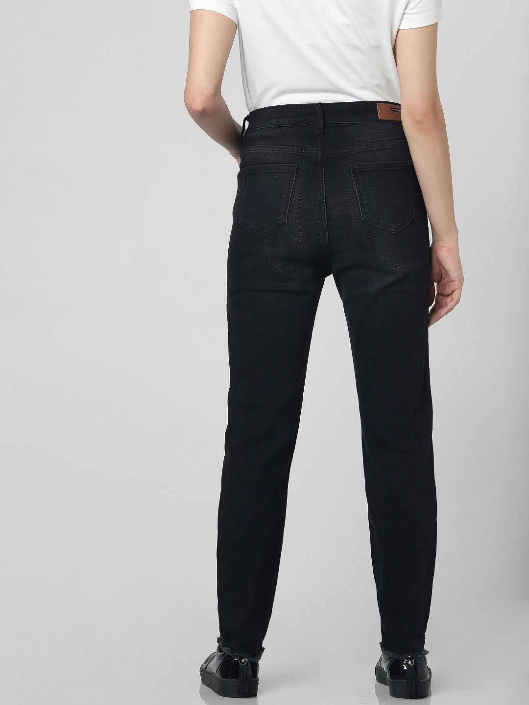 Dark Grey High Rise Knee Slit Skinny Jeans