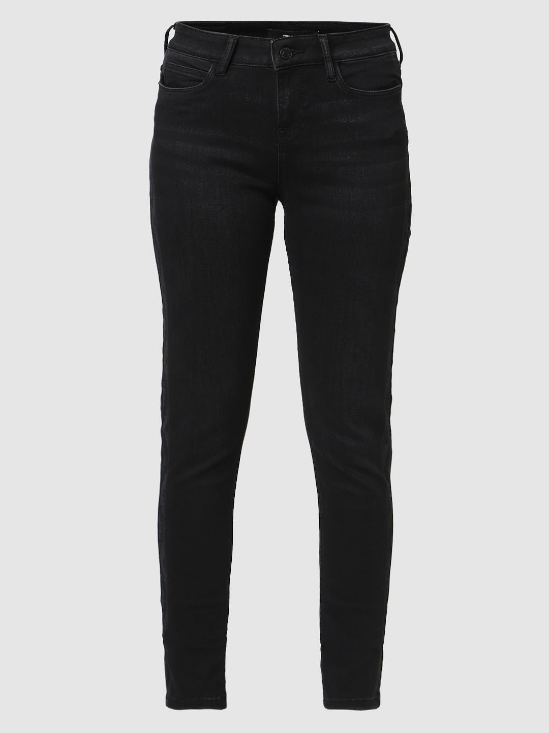 Dark Grey Mid Rise Tape Detail Skinny Jeans