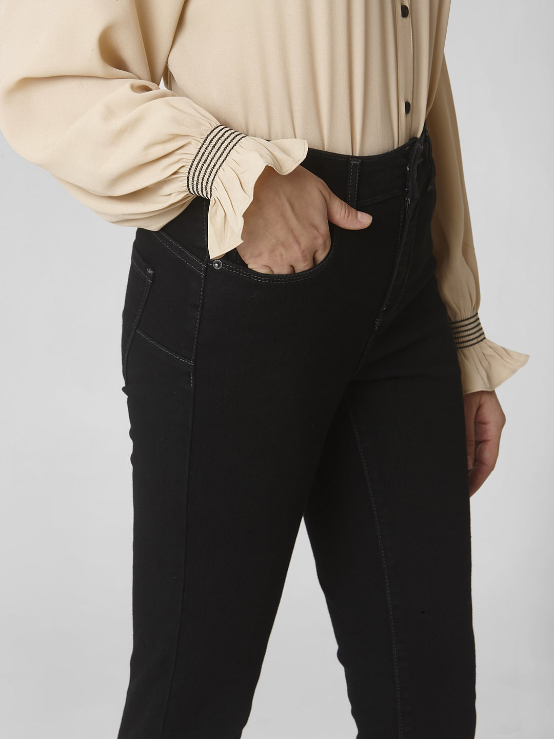 Black Mid Rise Skinny Fit Jeans