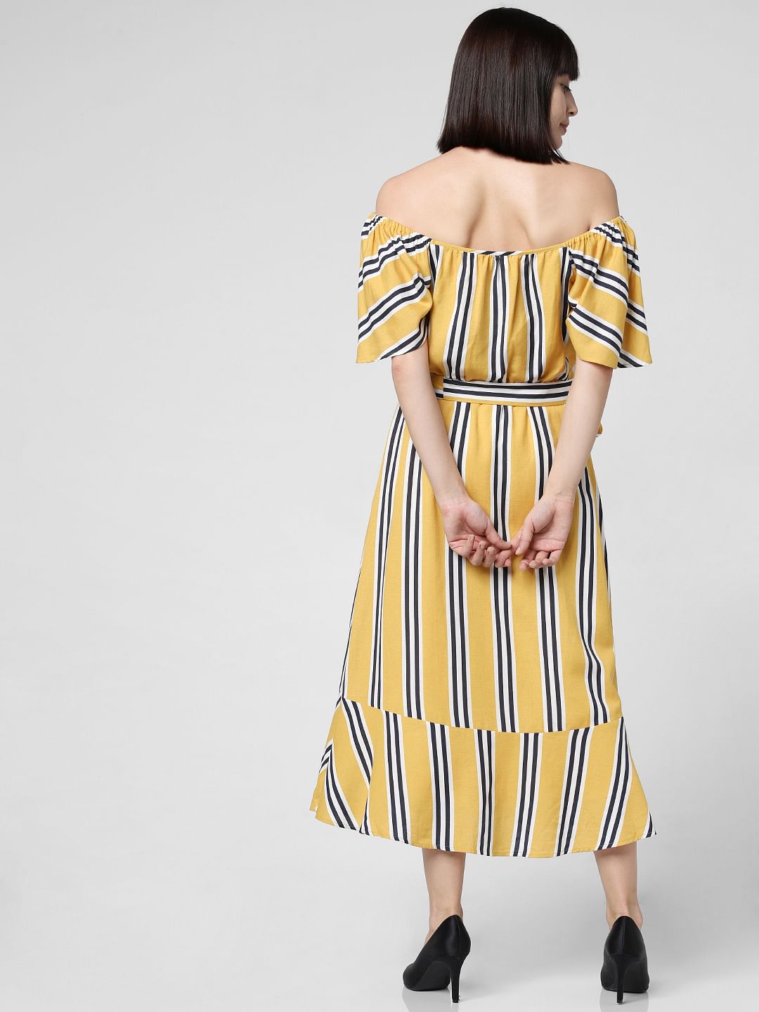 Yellow Striped Off-Shoulder Dress