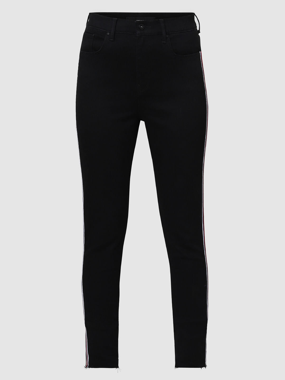 Black High Rise Tape Detail Skinny Fit Jeans