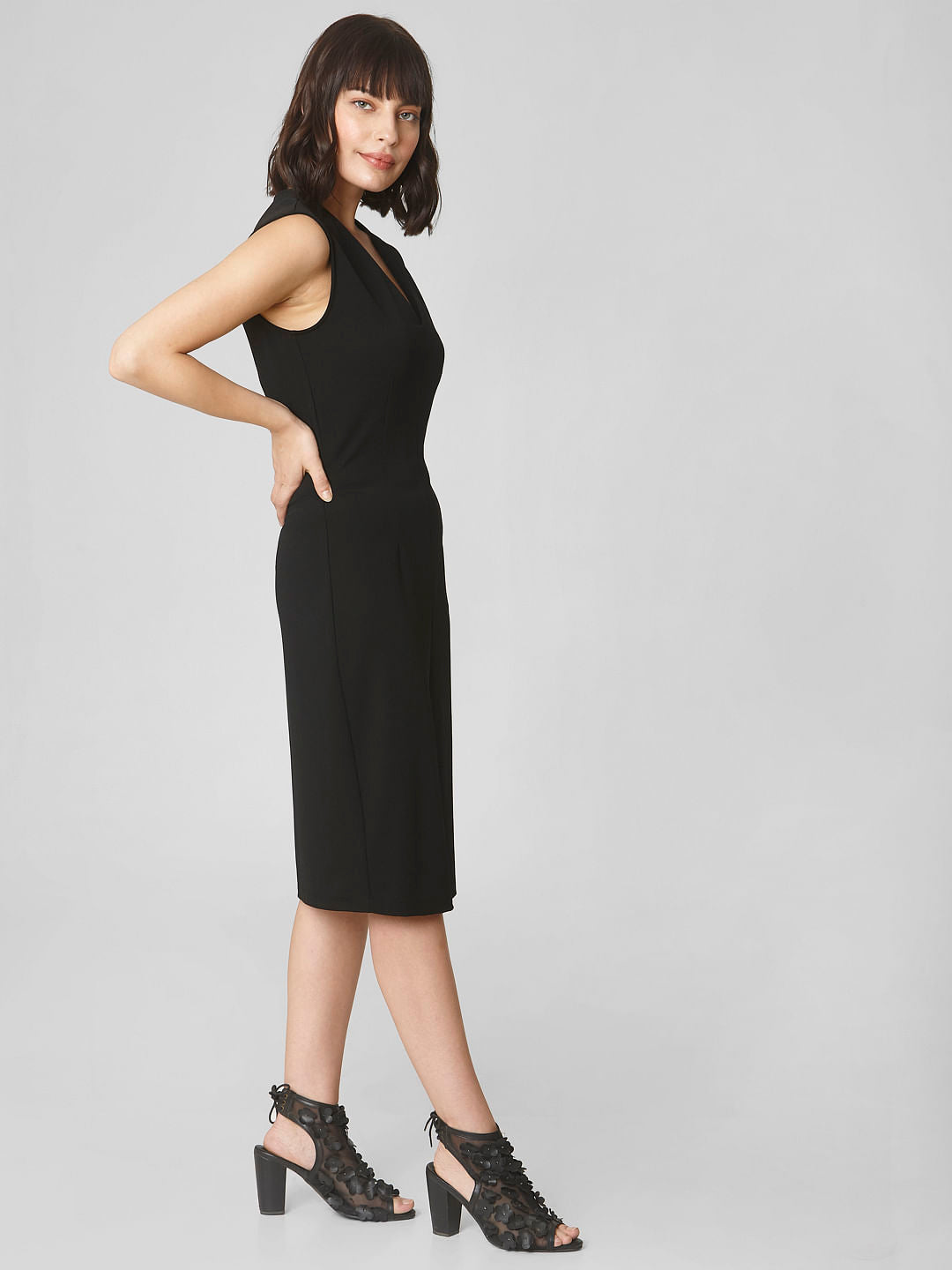 Black V Neck Bodycon Dress