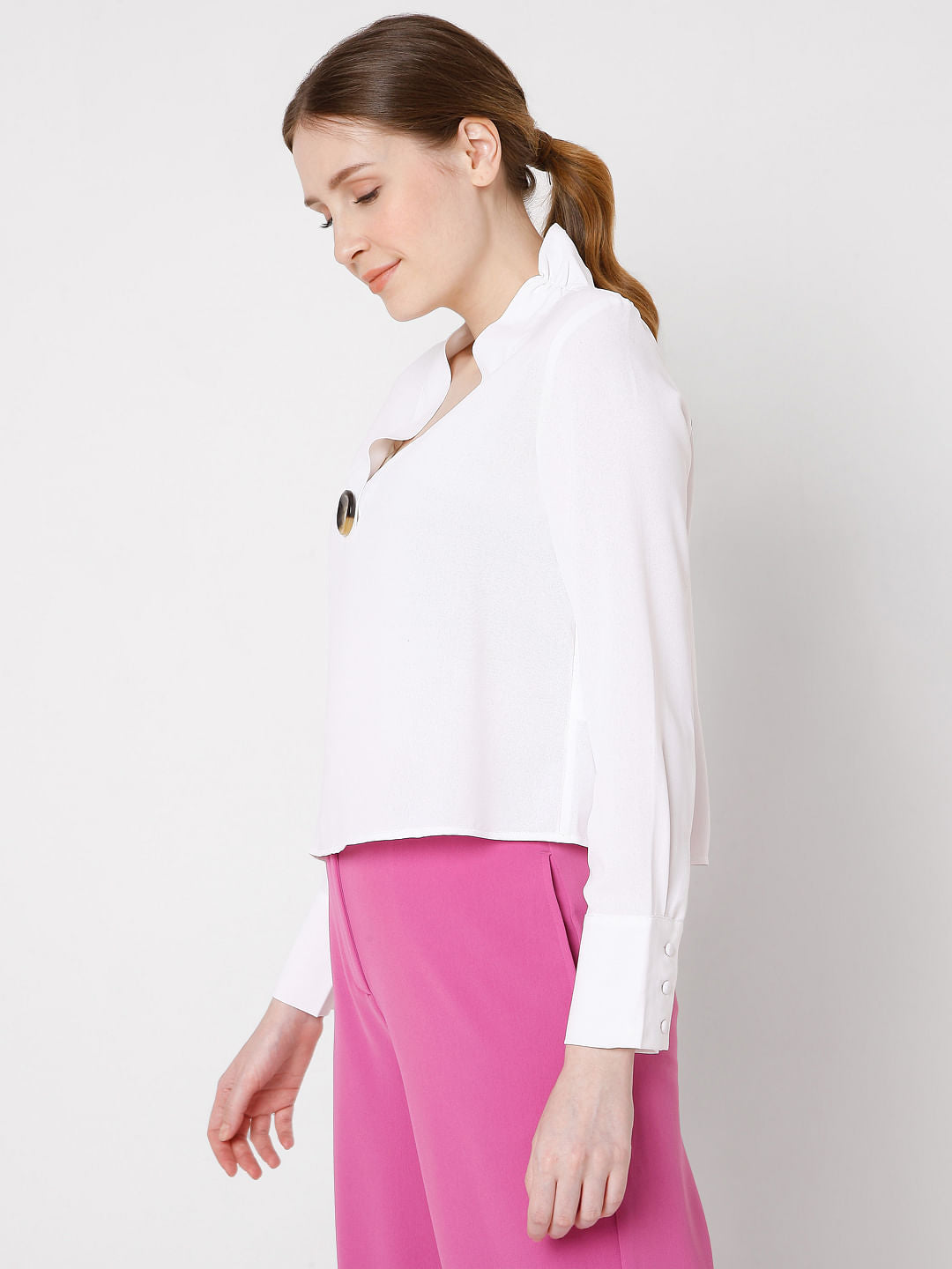 White Button Detail Top