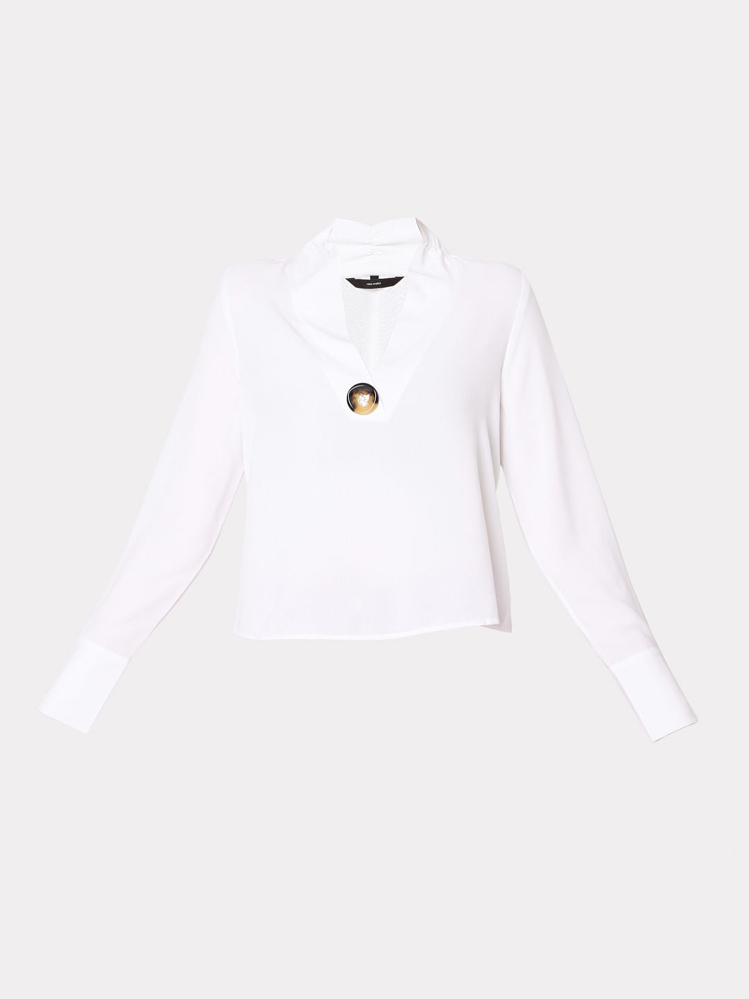 White Button Detail Top