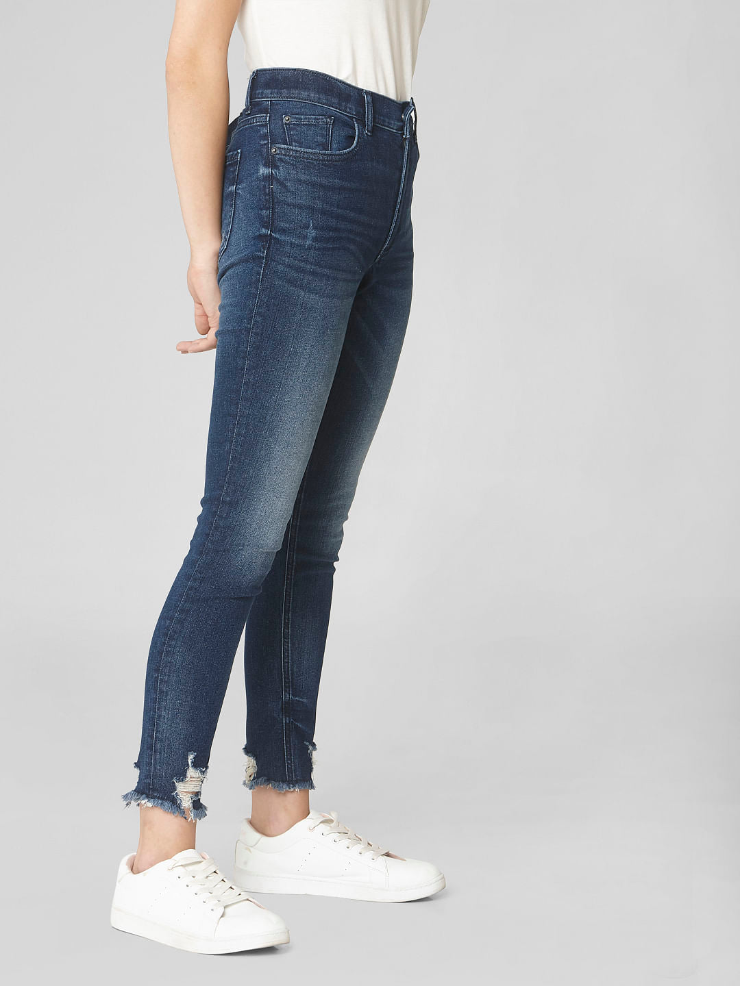 Blue Mid Rise Ripped Skinny Jeans