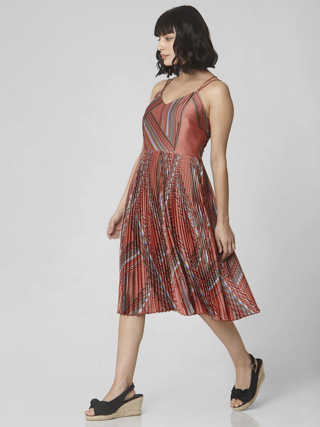 Brown Abstract Print Fit & Flare Dress