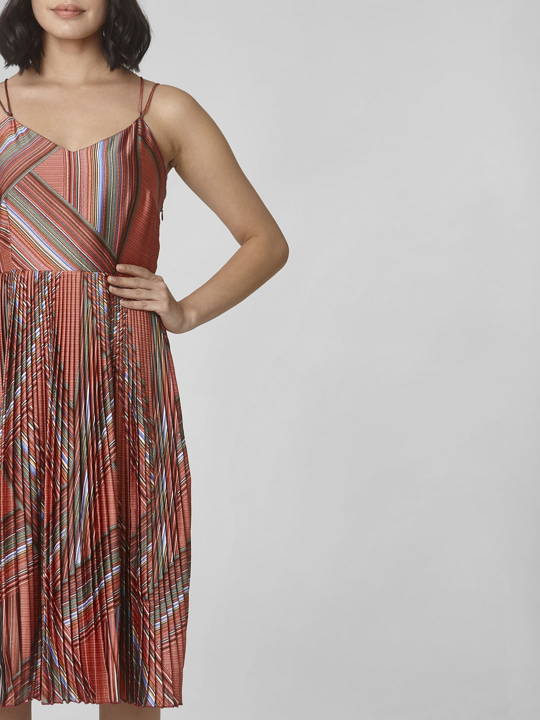 Brown Abstract Print Fit & Flare Dress