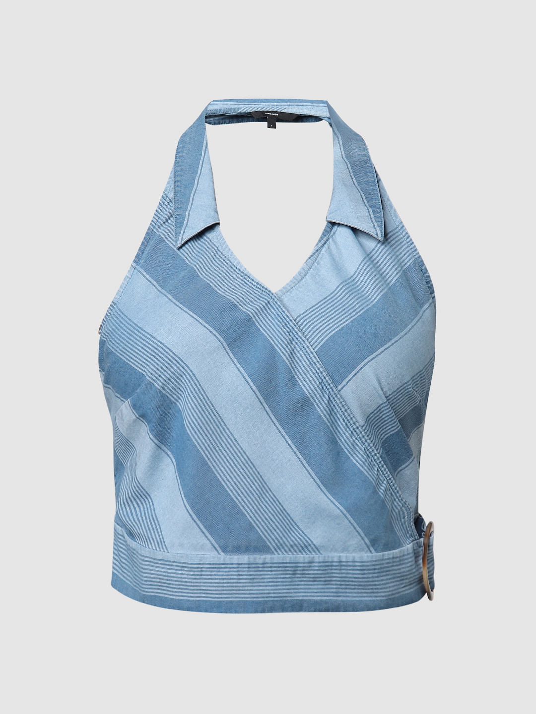 Blue Halter Neck Denim Top