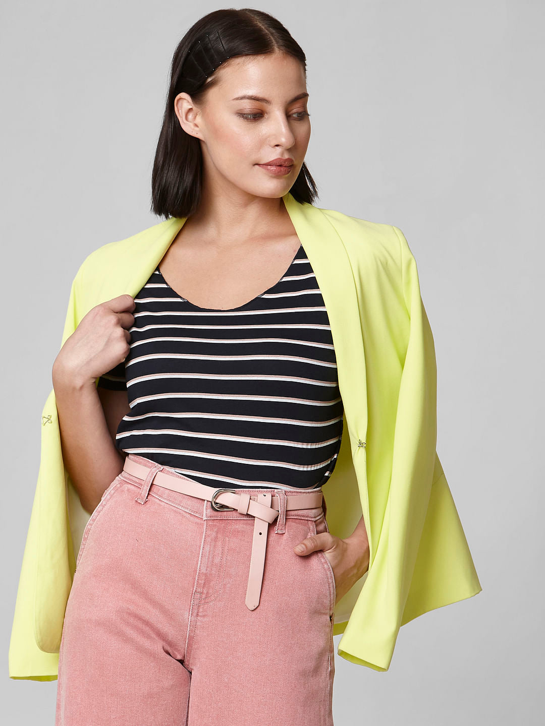 Blue Curved Hem Striped T-Shirt