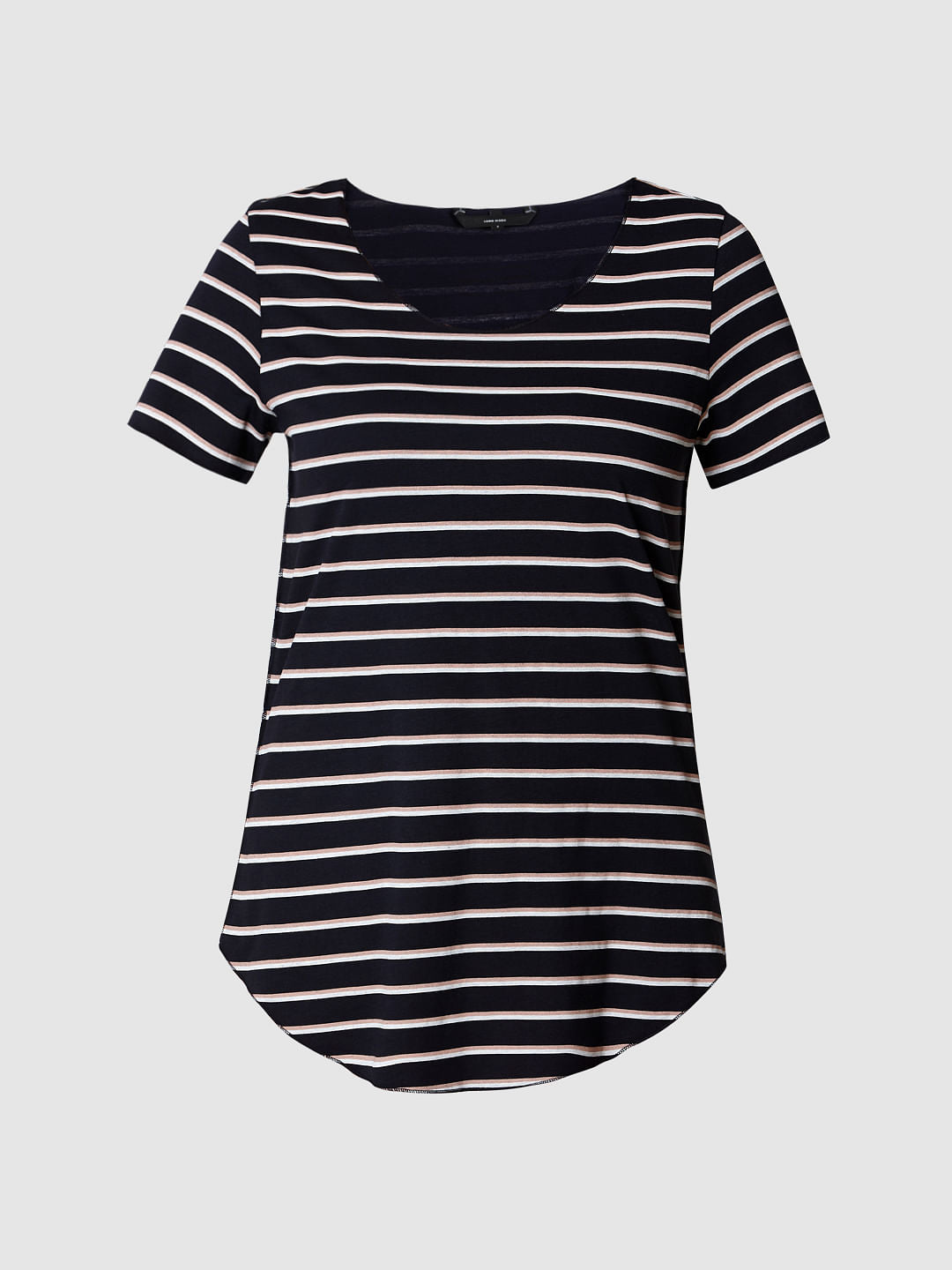 Blue Curved Hem Striped T-Shirt