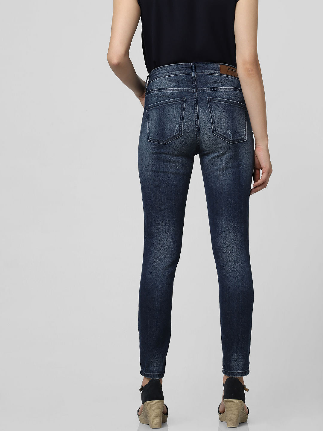 Blue Mid Rise Distressed Skinny Jeans