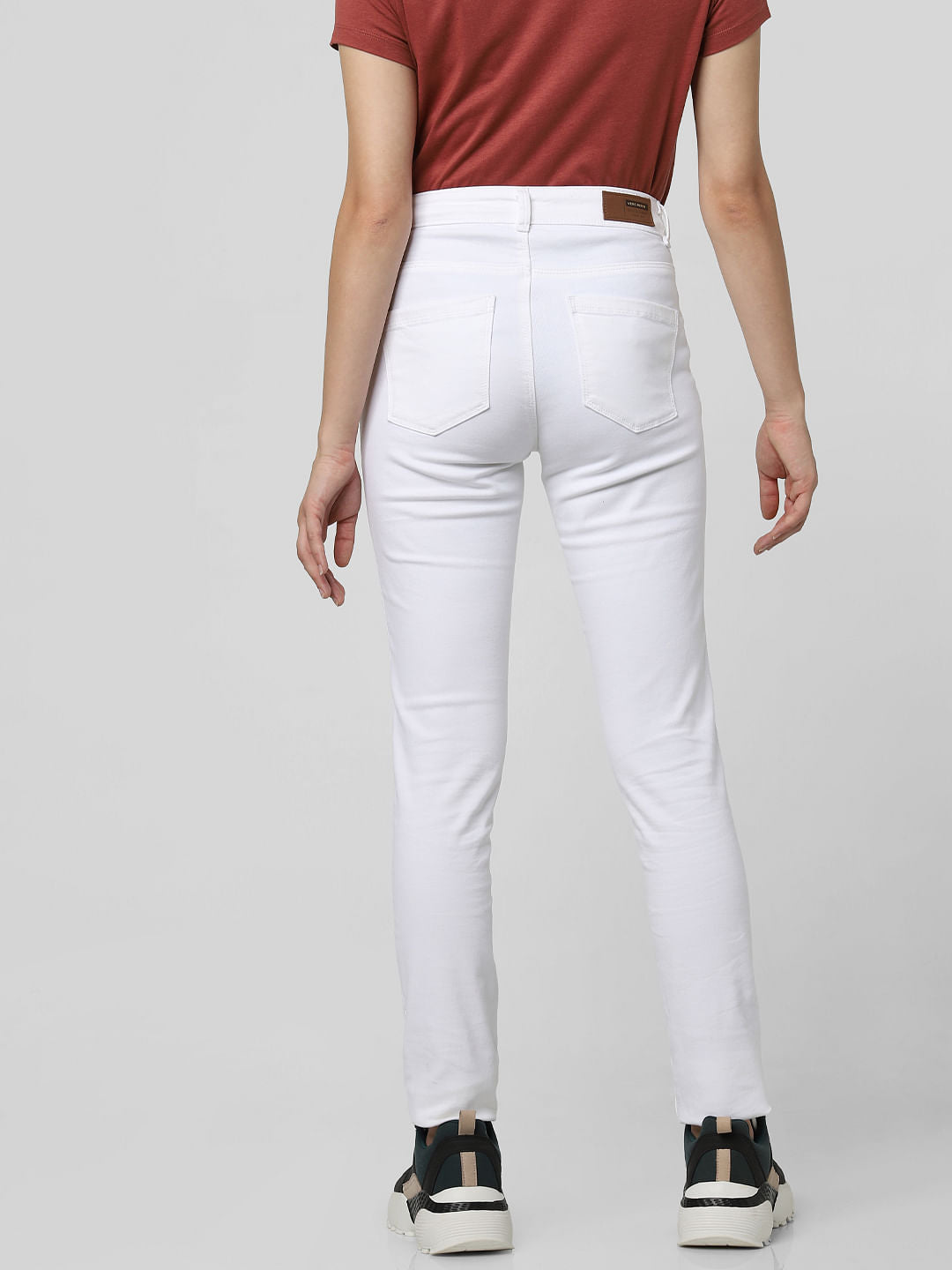 White Mid Rise Distressed Skinny Jeans