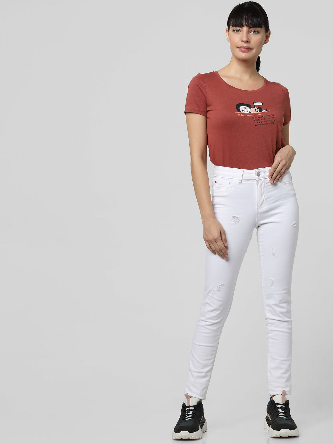 White Mid Rise Distressed Skinny Jeans