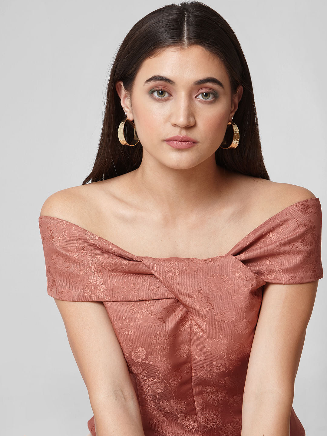 Brown Floral Print Off-Shoulder Top