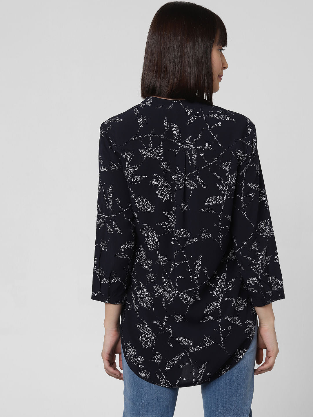 Navy Blue All Over Floral Print Top