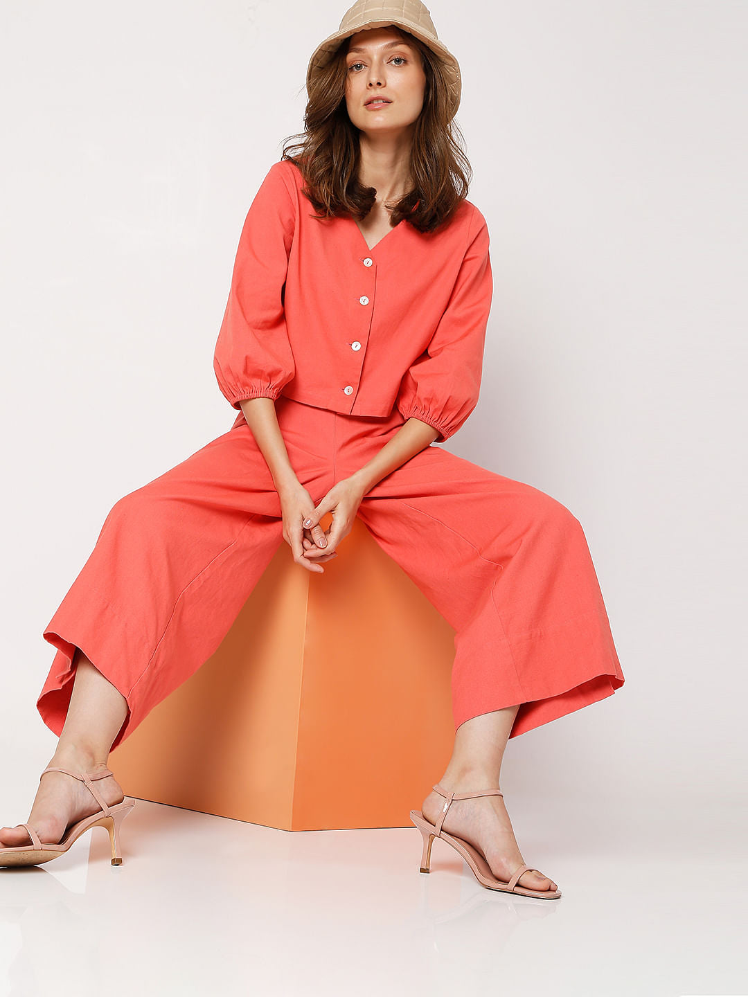 Pink Cropped Co-Ord Shirt