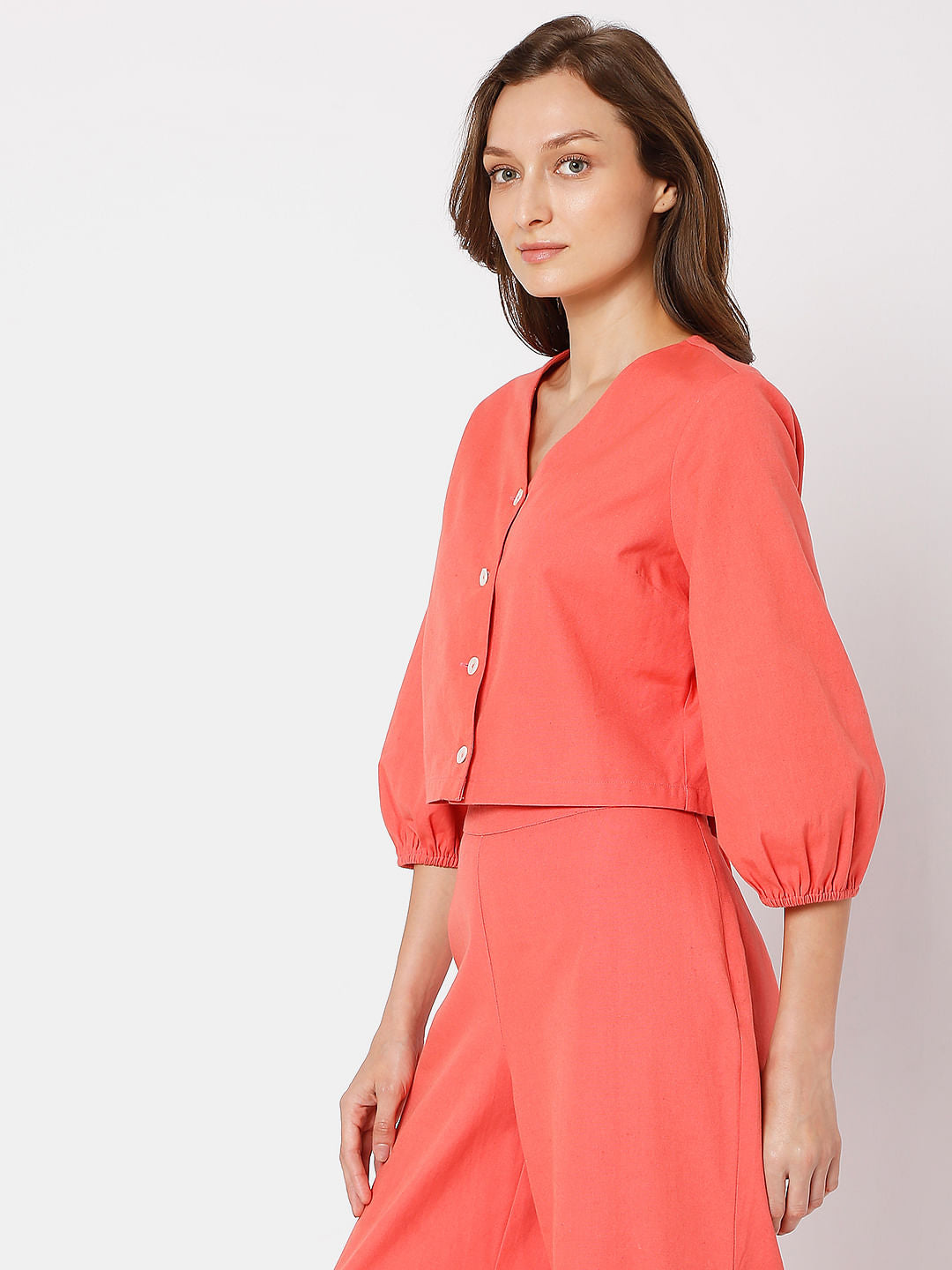 Pink Cropped Co-Ord Shirt