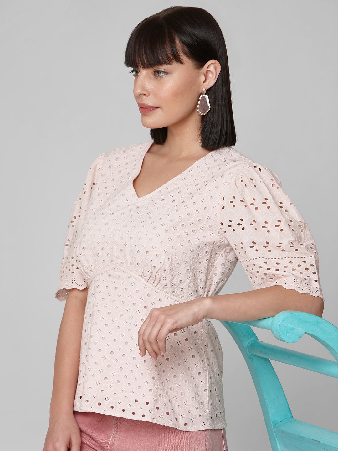 Pink Schiffli Embroidered Top