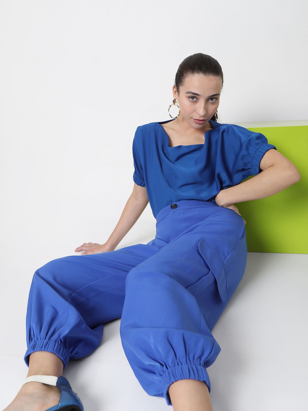 Blue High Rise Jogger Pants