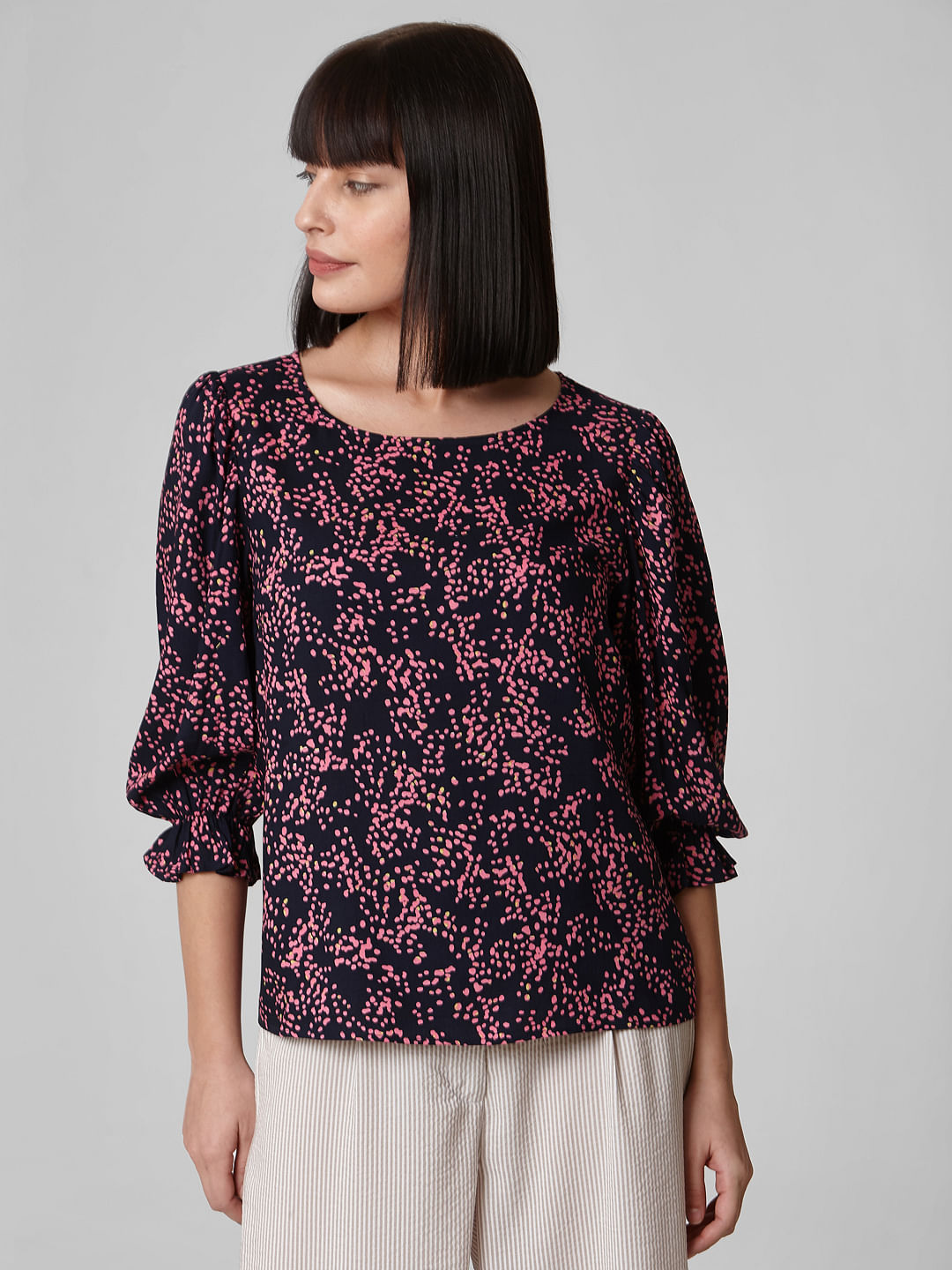 Navy Blue Abstract Print Top