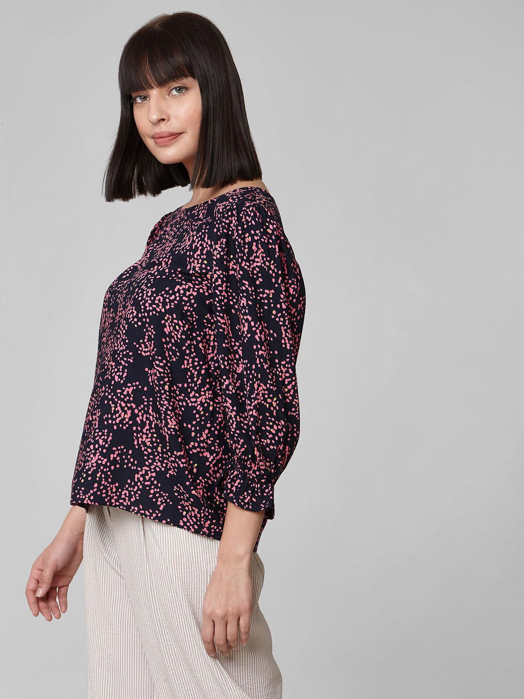 Navy Blue Abstract Print Top