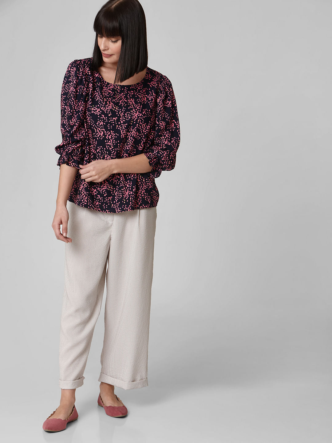 Navy Blue Abstract Print Top